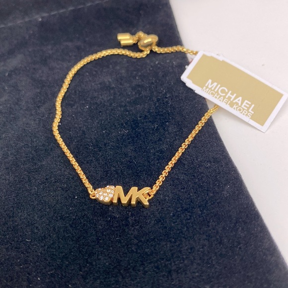 Michael Kors gold bolo slide bracelet with rhinestone heart NWT - Picture 2 of 9